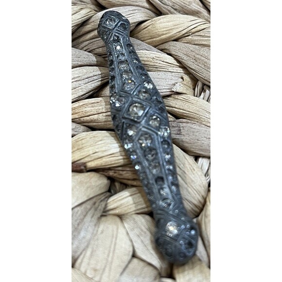 VTG Sterling Silver 925 Victorian Style Crystal Regency Brooch 2.75in Romantic - Picture 5 of 10